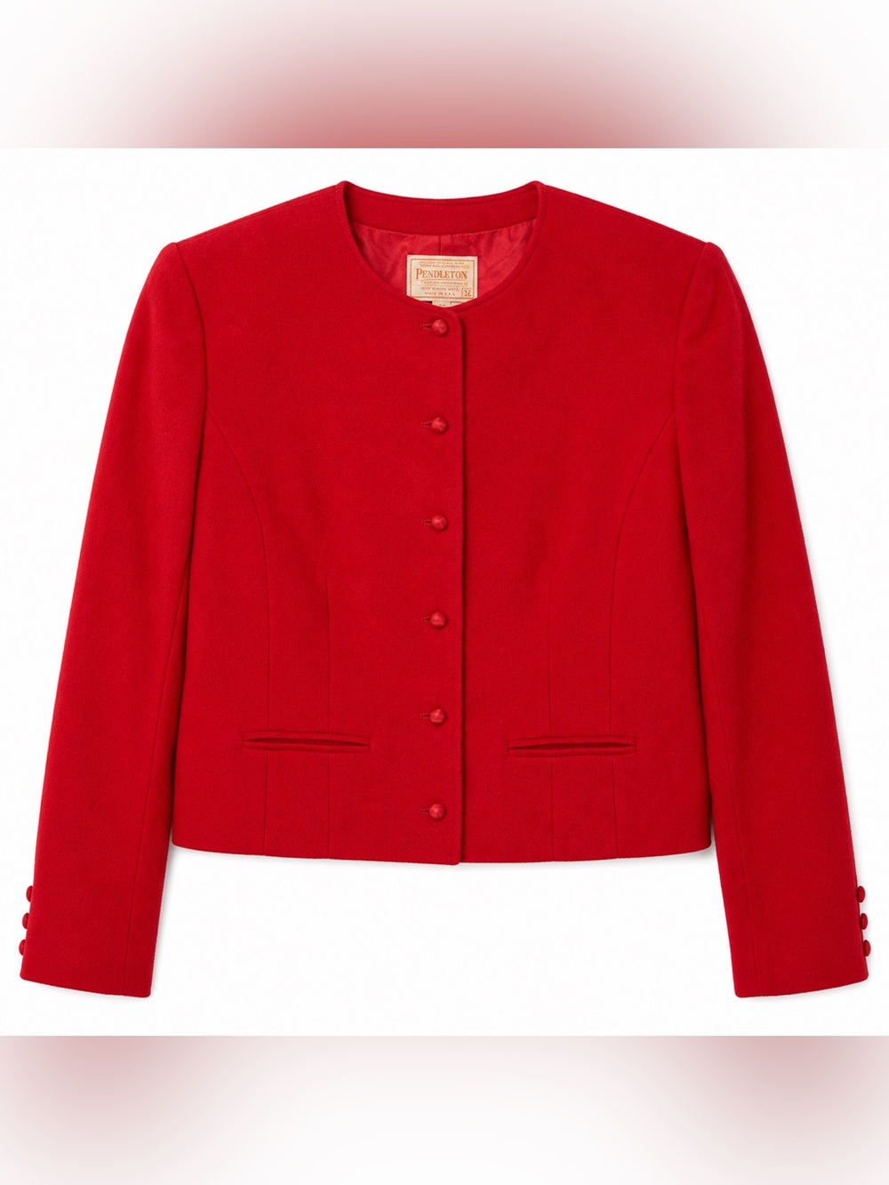 Vintage Pendleton Red Virgin Wool Cropped Blazer Jacket Size 12